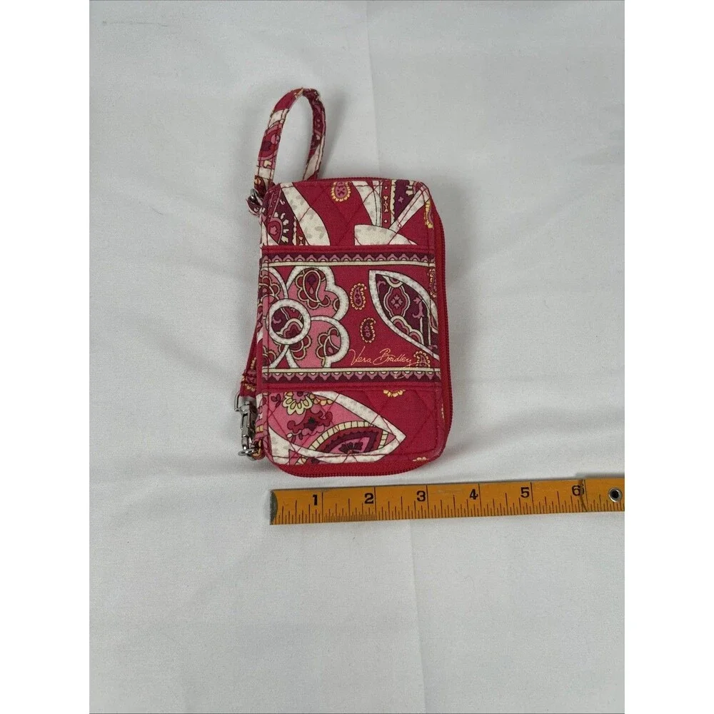 Vera Bradley Zip Around Wristlet Wallet Phone Red Rosy Posies Paisley 6